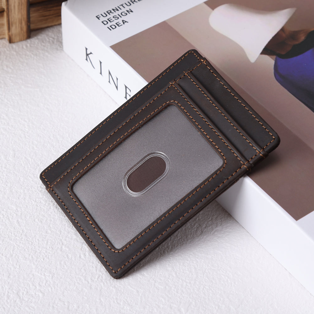 OEM Custom Men Genuine Leather Minimalist Ultra Slim Card Holder Wallet Rfid Front Pocket Wallet for Man