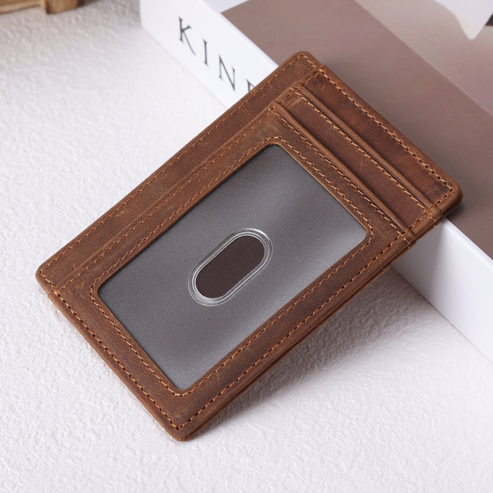 OEM Custom Men Genuine Leather Minimalist Ultra Slim Card Holder Wallet Rfid Front Pocket Wallet for Man