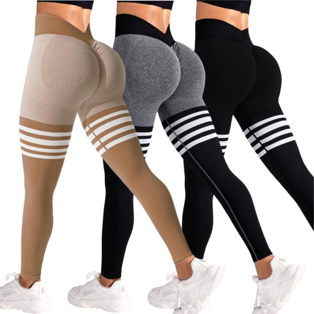 Striped Outdoor Sports Tights High Waist Hip Lift Running Exercise Workout Pants