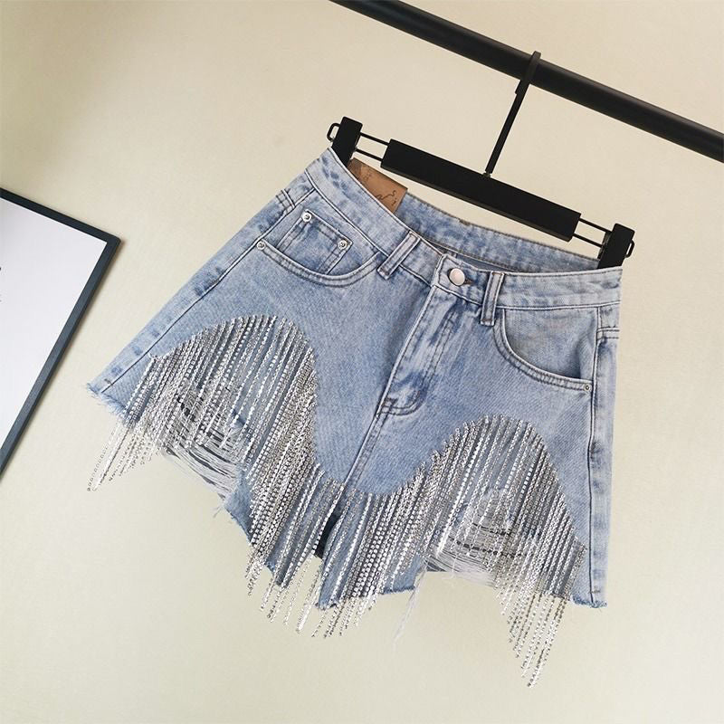 Summer Ripped Jeans Short Femme High Waist Diamond