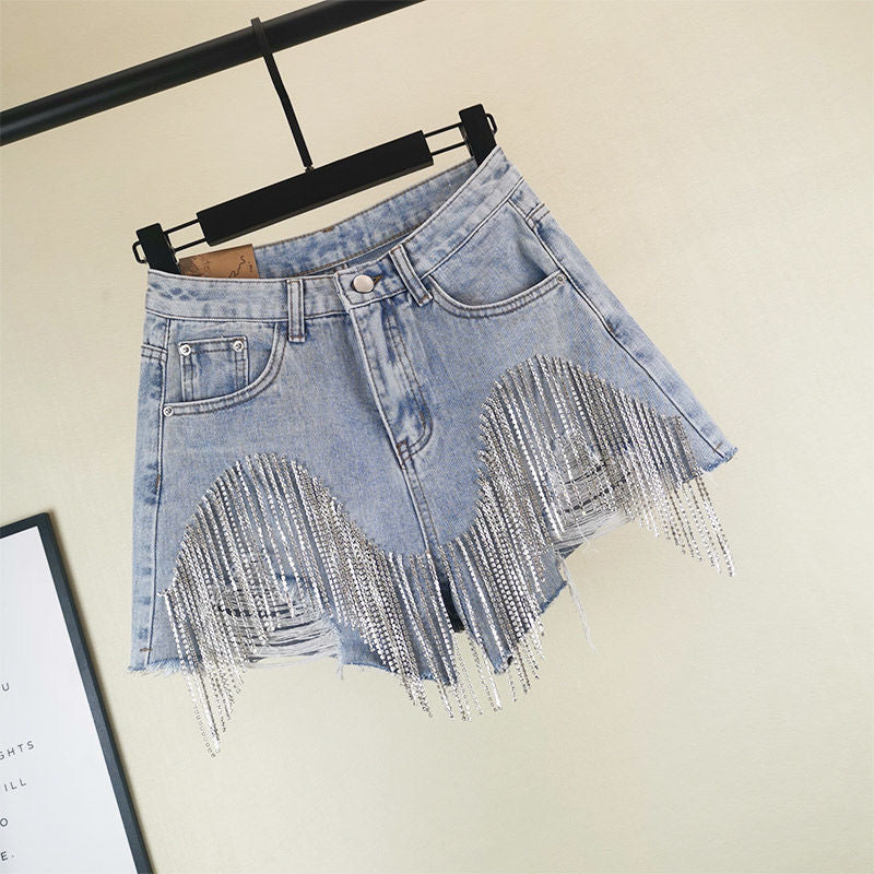 Summer Ripped Jeans Short Femme High Waist Diamond