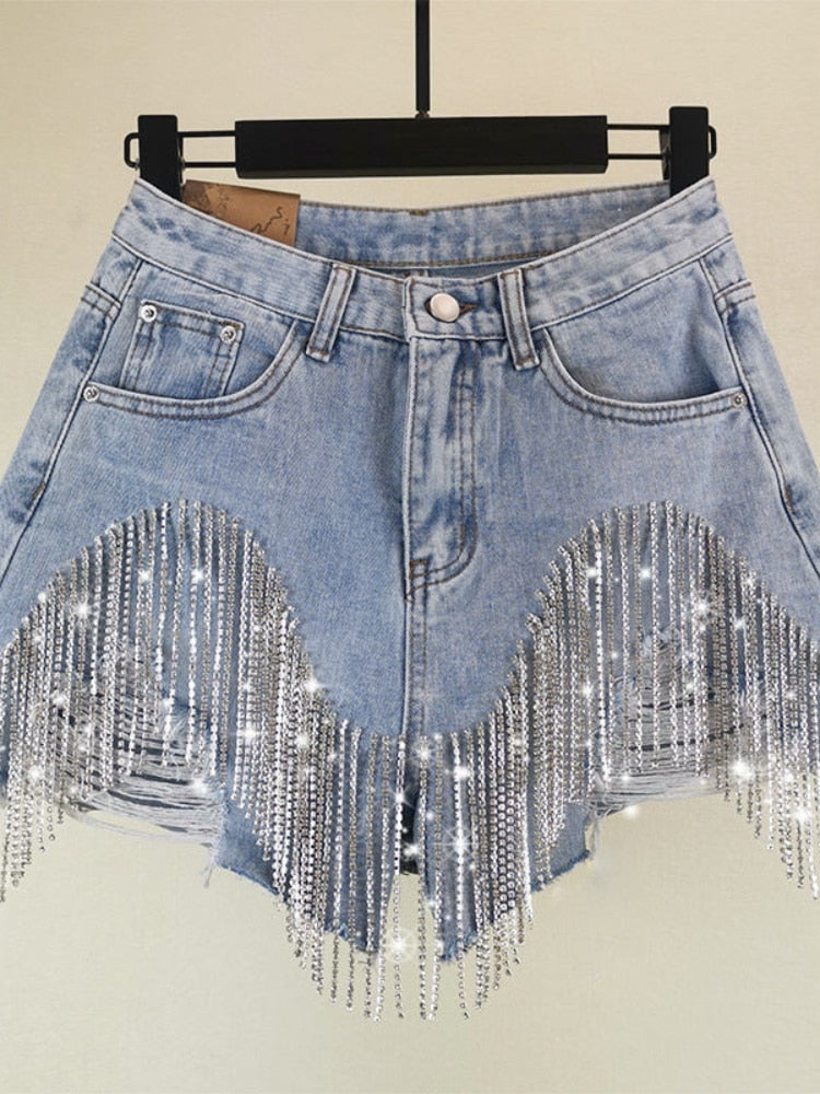 Summer Ripped Jeans Short Femme High Waist Diamond