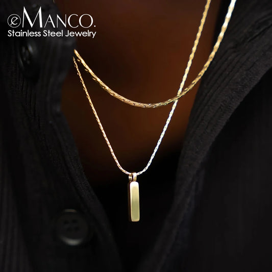 eManco Wire  Pendant  Necklace Fashion Trend Men's Stainless Steel   Bone Chain Simple Jewelry Wholesale No Color Loss Waterproo