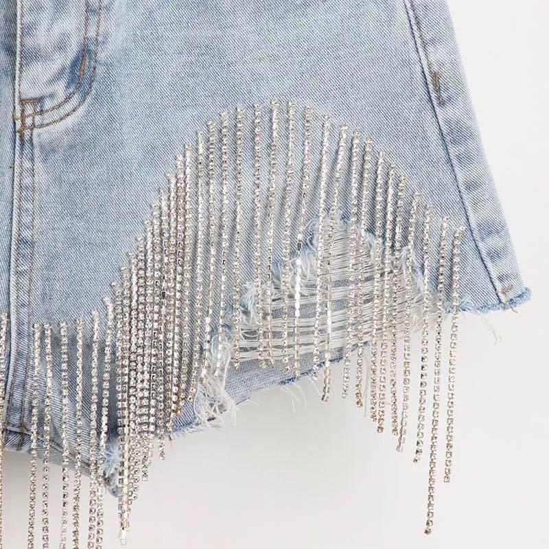 Summer Ripped Jeans Short Femme High Waist Diamond