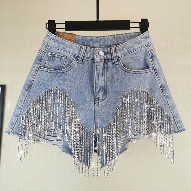 Summer Ripped Jeans Short Femme High Waist Diamond